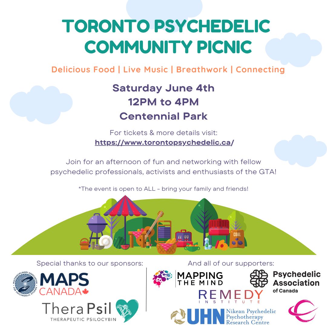 Attention #Toronto based #psychedelic advocates, practitioners, patients and supporters:

Please join us and many other amazing organizations and individuals at the Toronto Psychedelic Community Picnic, THIS SATURDAY afternoon.

Register for FREE here: torontopsychedelic.ca