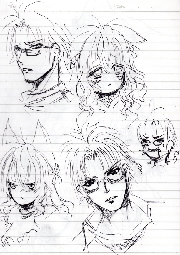 職場の休憩時間中に描いてた落書きのかなみとご主人(仮)。 