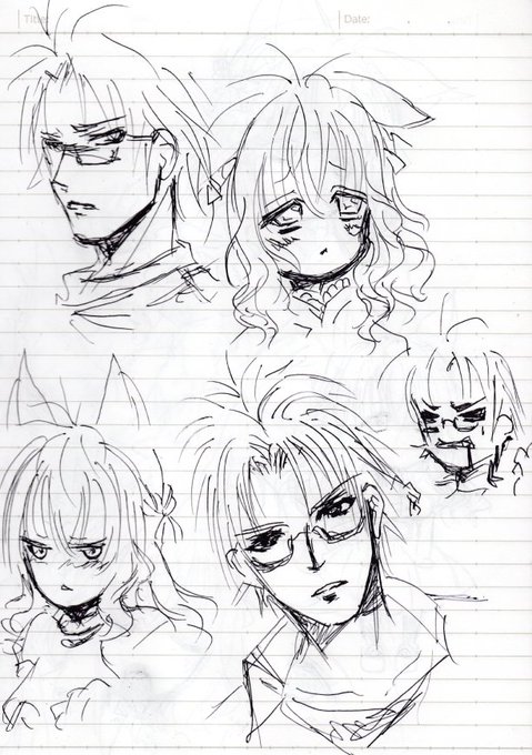 職場の休憩時間中に描いてた落書きのかなみとご主人(仮)。 