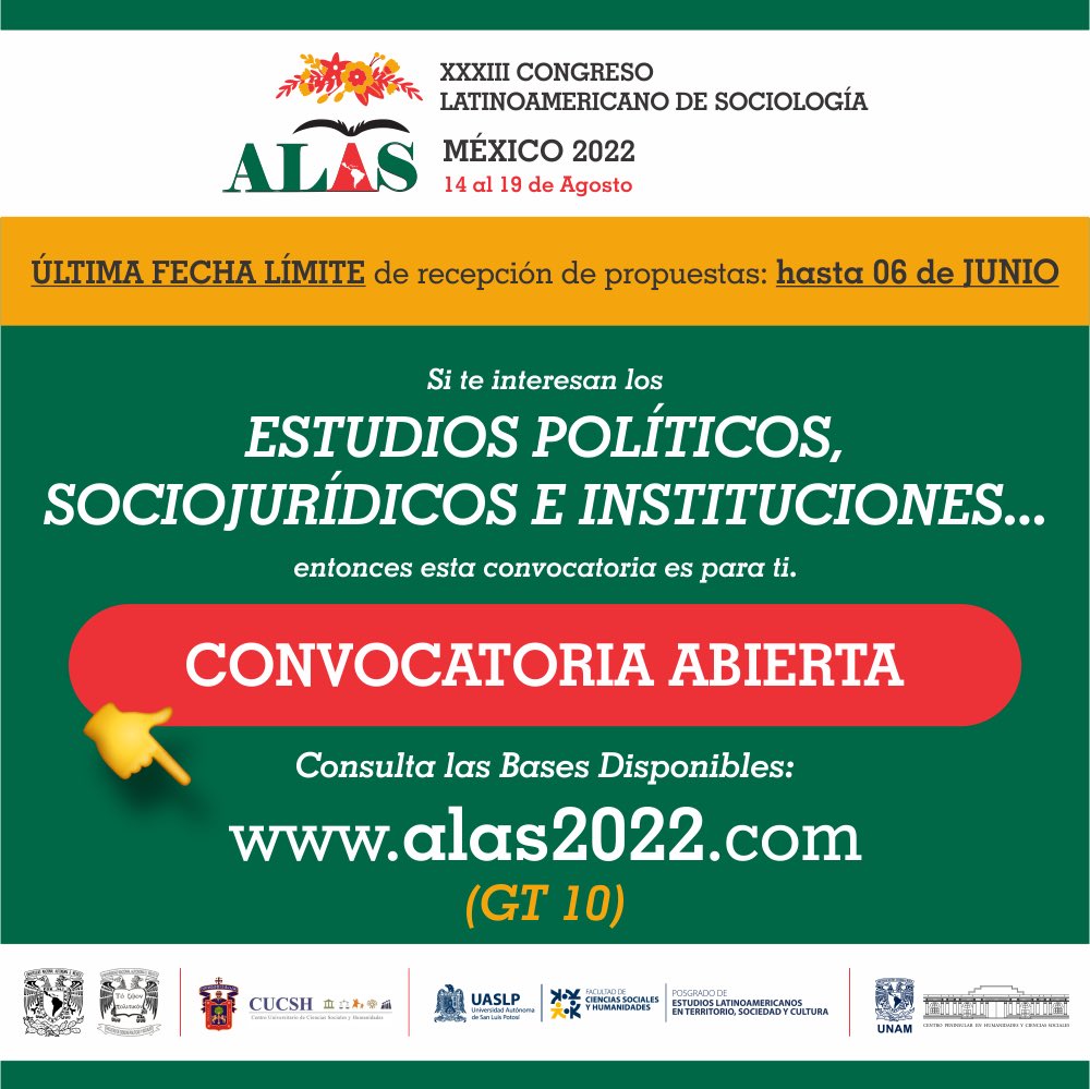 alasmexico2022's tweet photo. 🚨 ÚLTIMOS DÍAS, registra tu resumen y participa
🔗👉https://t.co/7Ai1aFnRYA

Coordinan:
Angélica Cuéllar
Miguel Serna
César Bazán
Josafat Cortez
Ángela Bacca
#estudiospoliticos #sociologia #sociojuridico #cienciassociales #cienciapolitica #instituciones #juridico #UNAM #FCPYS https://t.co/Umqzt9LnnD