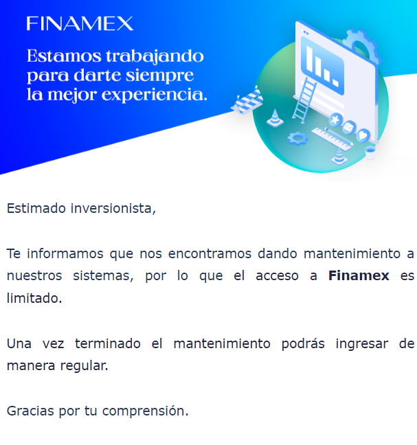 No sé a qué genio de <a href="/FinamexCB/">Finamex</a> se le ocurrió programar un mantenimiento un lunes hábil a las 9:30 am