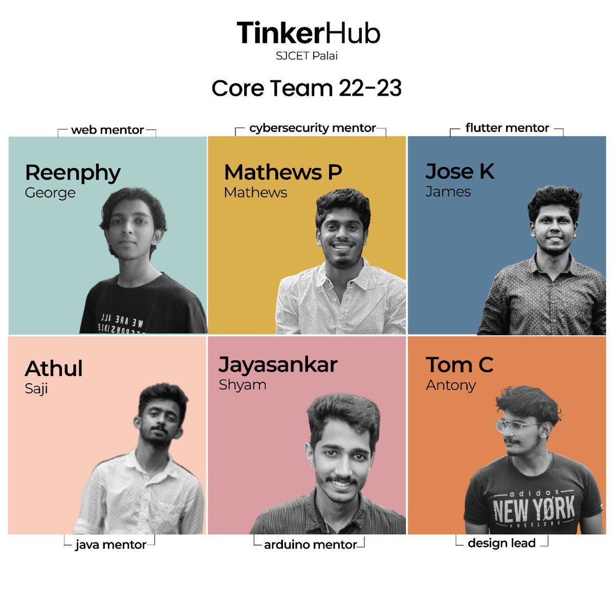 tinkerhubsjcet's tweet image. Tadaaa !! 🥳🥳🥳

It&apos;s time to introduce new peeps into the game.👬👫

Make room as TinkerHub SJCET presents to you our new  Core Team 2022-2023.

Oh Yeah !! The family just got bigger. Well, we can&apos;t wait to interact with you all. 🍻

So stay tuned for we are here. 🤩