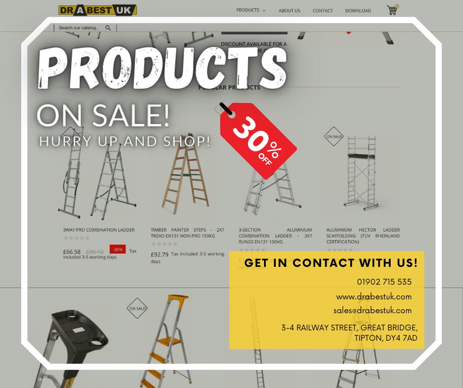ON SALE!!! 🤩🤩🤩

It is still live! Just a gentle reminder that our sale is still live! Hurry up and shop- Get up to 30% off selected products on our website! 🥳 Available for a limited time only. 

Check out our website: drabestuk.com

#drabestuk #ladders #sale