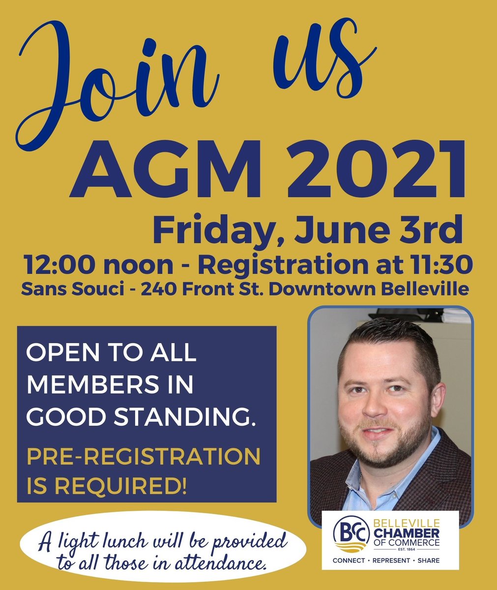 Register now for the Belleville Chamber of COmmerce AGM, this Friday, June 3 at noon.   CLICK for more... business.bellevillechamber.ca/events/details…