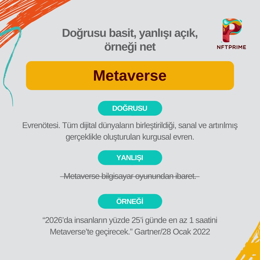 nftprimecom's tweet image. ✅ Doğrusu basit 
❎ Yanlışı açık
✳️ Örneği net: #Metaverse nedir?

#NFTPrime #Metaverse #MetaverseNFT  #nftcommunity #NFTs
