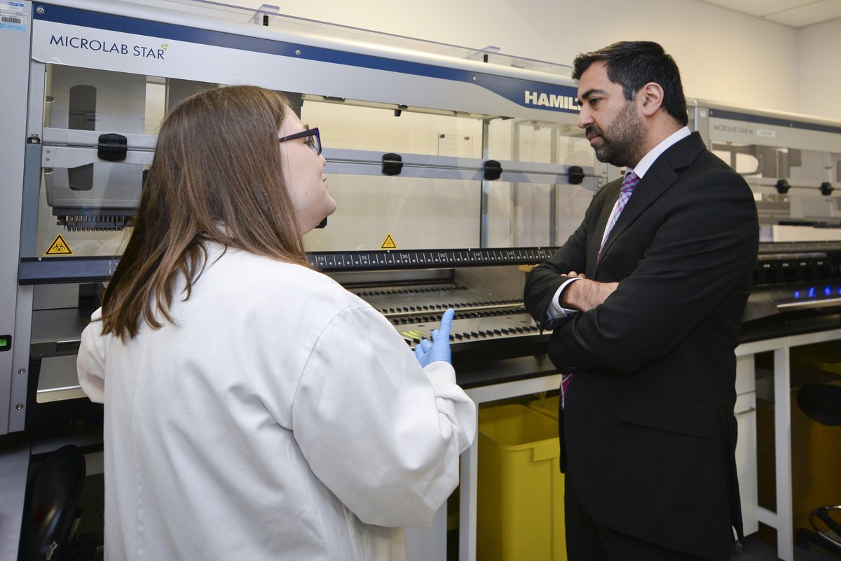 NHSGGC's tweet photo. Delighted to host @HumzaYousaf at the West of Scotland Centre for Genomics Medicine this morning to see our genomic sequencing analysis in action! #innovation https://t.co/9X9zkhEHTd
