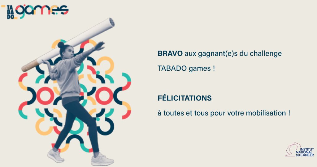 Institut_cancer's tweet photo. 👏Bravo aux élèves et aux enseignants de la #MFR de Puyloubier dans les Bouches-du-Rhône qui remportent le championnat national des #TABADOgames et une dotation de 10 000 € ! Et bravo aux 16 vainqueurs régionaux ! Liste des établissements gagnants : https://t.co/U3e1zn21MI https://t.co/lnSIHAvLJY