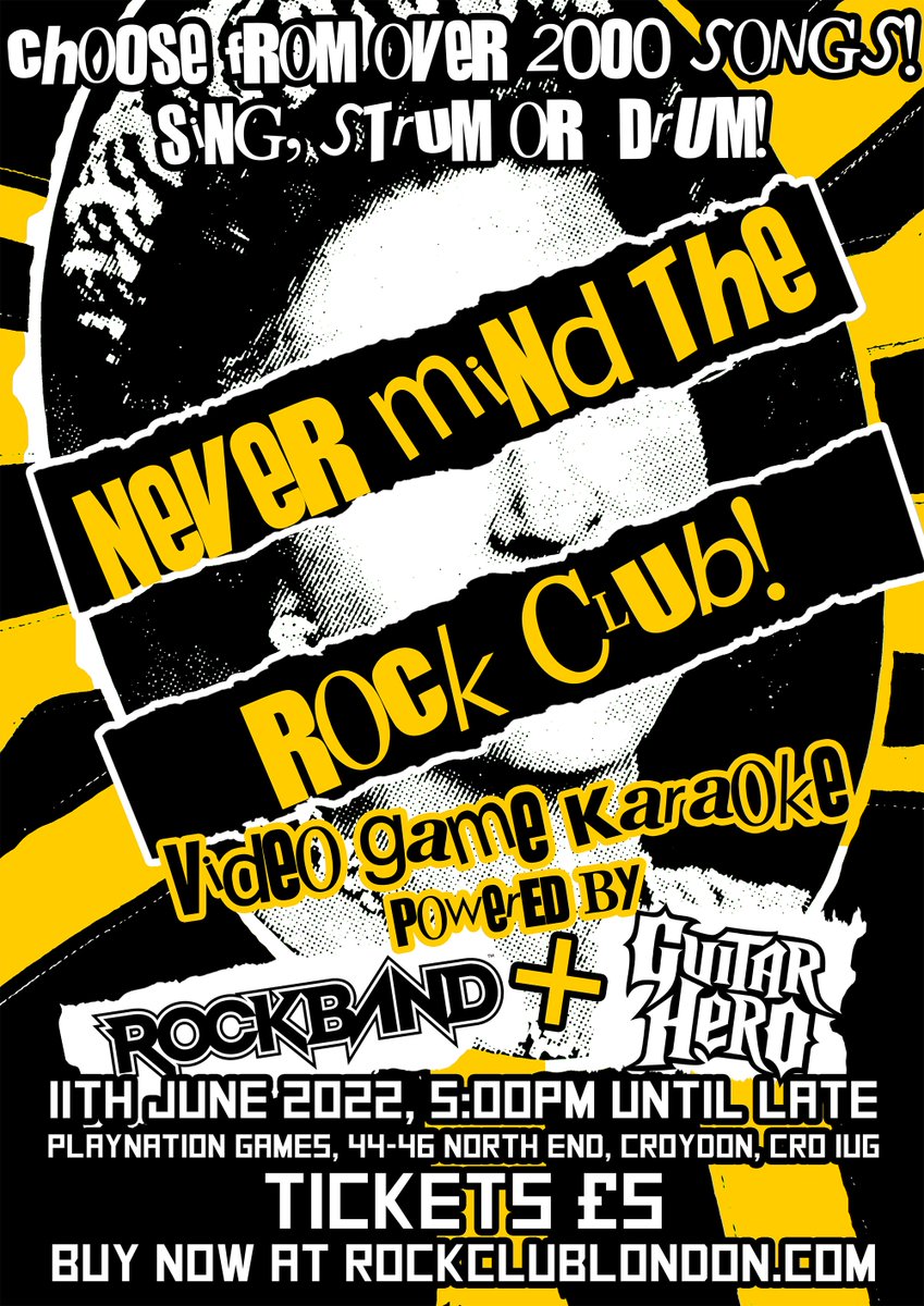RockClubLondon's tweet photo. Rock Club London returns on 11th June 2022! Video game karaoke powered by Rock Band and Guitar Hero with over 2000 songs to choose from!
Tickets are £5 and can be purchased from https://t.co/vRWKv6iWii. https://t.co/RRJztClach