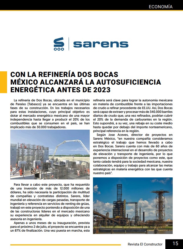 SalvaHLores's tweet image. La revista @RElConstructor publica en las páginas de su número de mayo una interesante reseña sobre los trabajos de @Sarens en la refinería mexicana de #DosBocas y cómo esta planta ayudará a la autonomía energética en la región. ¡Gracias por la info!