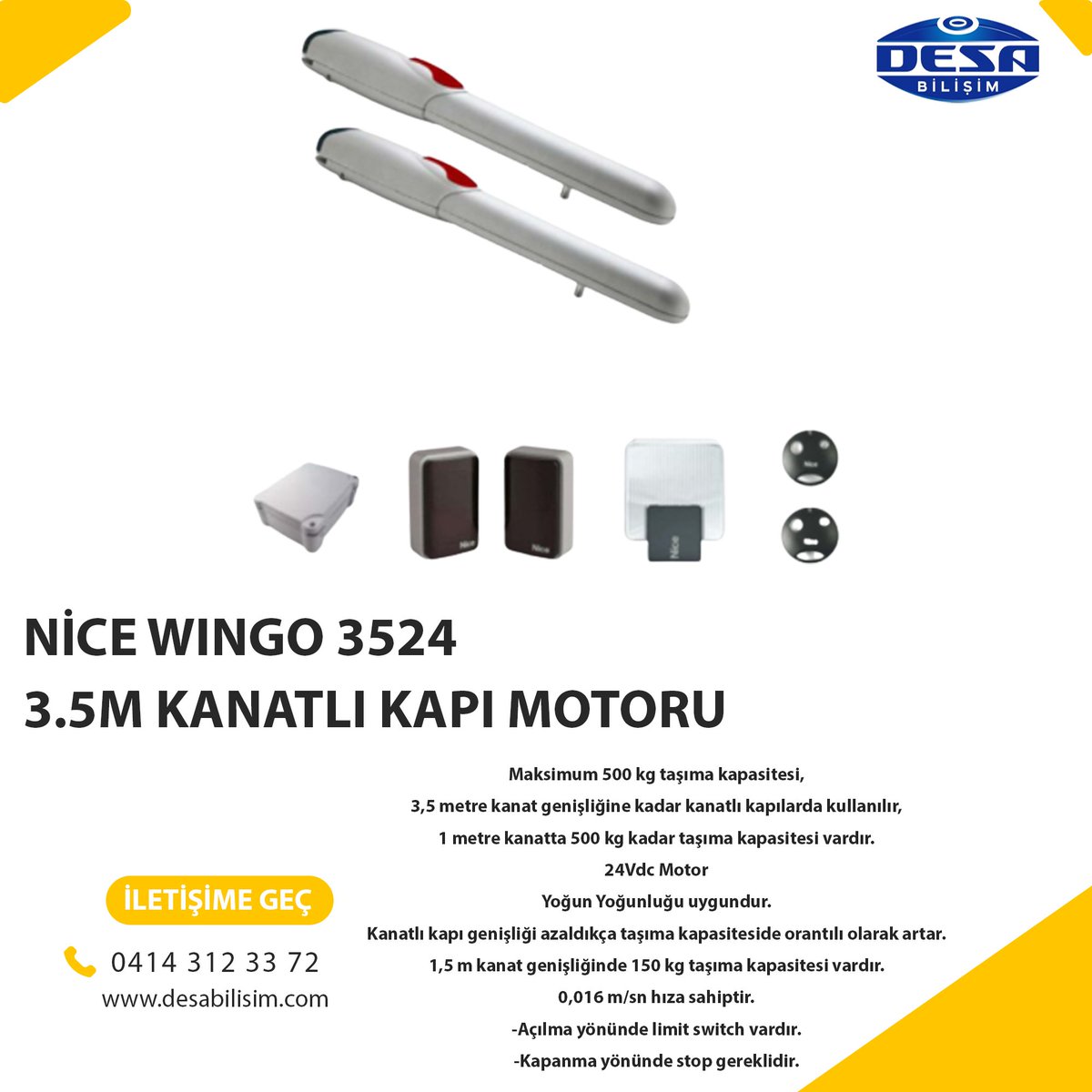 desabilisim's tweet photo. NİCE WINGO 3524 3.5M KANATLI KAPI MOTORU!
Daha Fazlası İçin Hemen İletişime Geçin..
☎0414 312 33 72
🌐https://t.co/e2SkB0Ktgd
#nice https://t.co/7Marn6ldXV