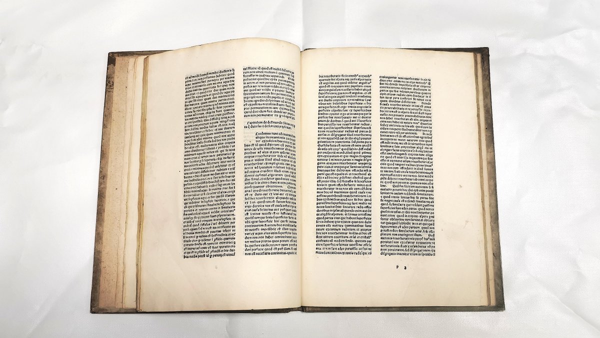thelinenhall's tweet photo. De Anima, by Avicenna, is the oldest book in the #LinenHallLibrary. This magnificent copy published in 1490 is bound in thick boards. The cover is one of a contemporary medieval manuscript on vellum. This rare treasure is preserved in an archival drop box, designed by Mr S. Aiken https://t.co/PLWi1uTprV
