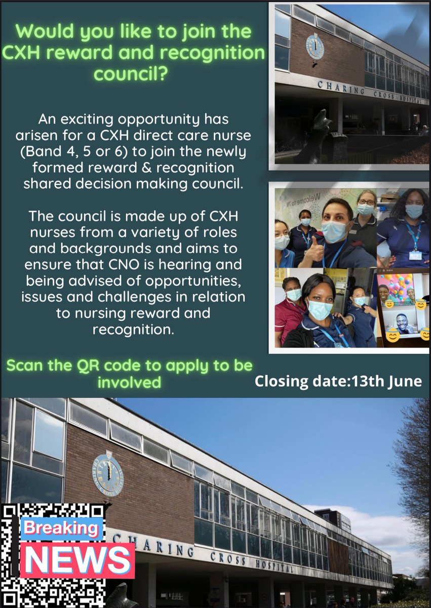 MLU_PTE's tweet photo. 🚨 if you’re a Charing Cross nurse &amp; would like to join our new reward &amp; recognition council - DM me! An exciting opportunity to contribute to the wellbeing of @NursesMidwives @BrendaDeocampo @NomsaNyabunze @cxh_surgery @brenton_keyRN @CharlotteJaye @SigsworthJanice @noninyathi https://t.co/yL03aO5bbo
