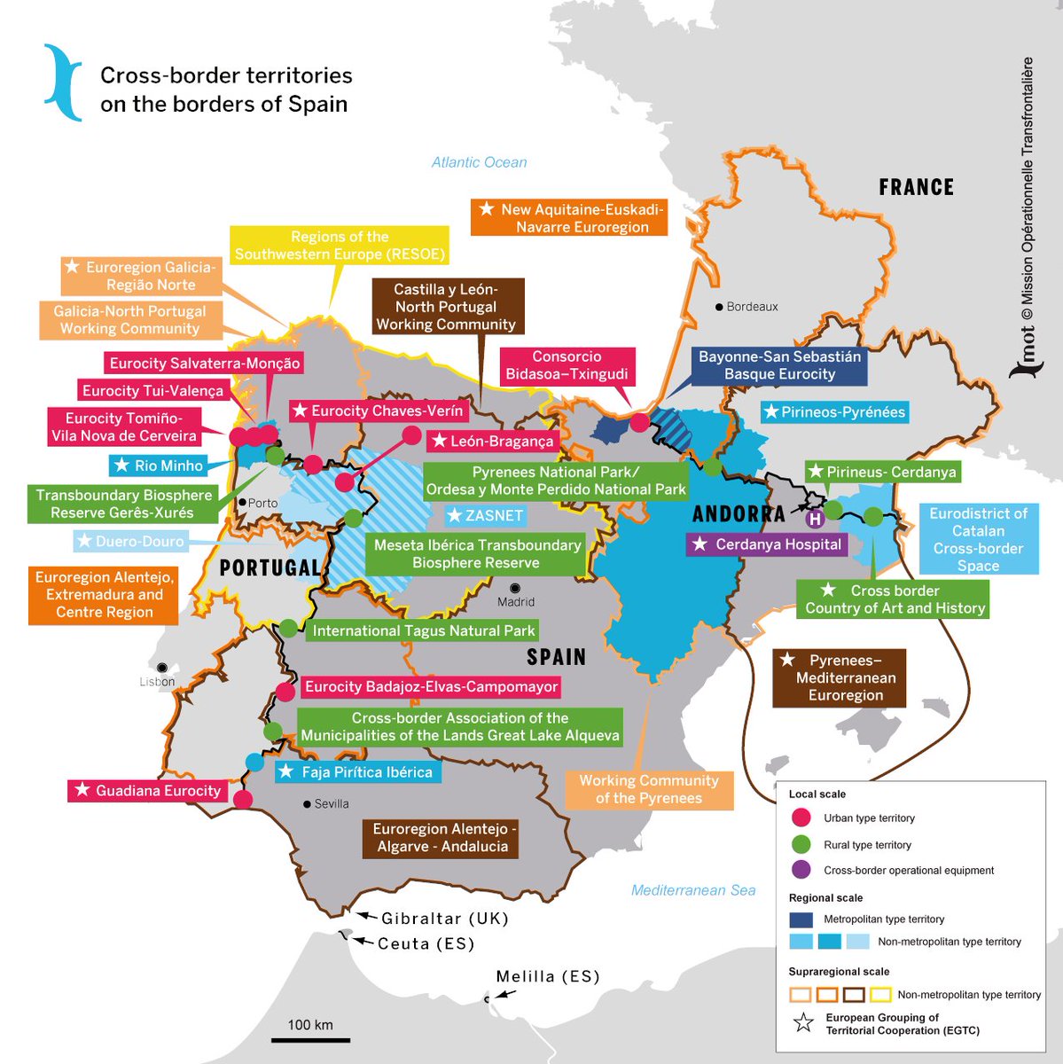 reseauMOT's tweet photo. 🗺️Cette semaine dans #LundiCarto, voici la carte des territoires #transfrontaliers aux frontières de l’#Espagne 🇪🇸.
💡Saviez-vous que la population des espaces transfrontaliers avec la France 🇫🇷, l’Andorre 🇦🇩 et le Portugal 🇵🇹 représente plus de 12 millions d’habitants ? https://t.co/ZOmMKV6nMh