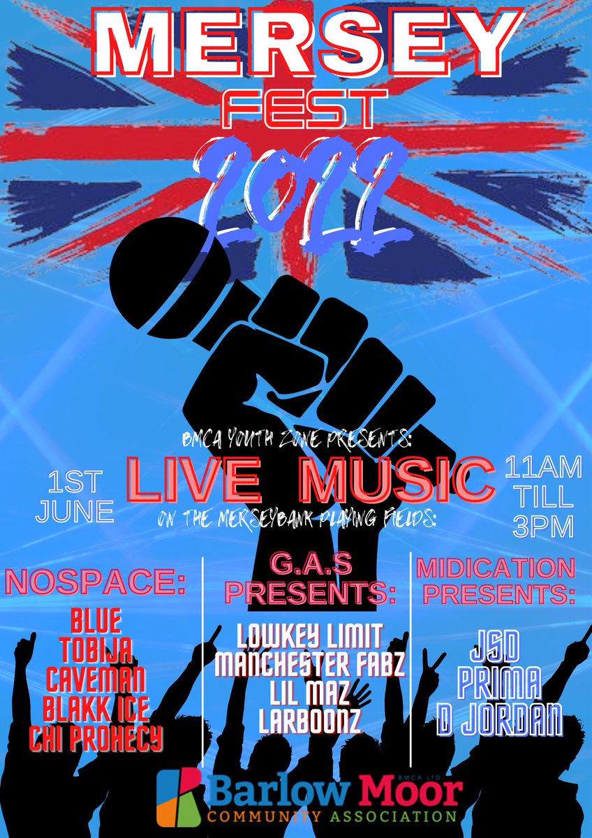 BMCA_Youth's tweet photo. As well as all of our stalls, the climbing wall, inflatables, games and other activities, we will also have a whole host of #Manchester and #Merseybank based artists, DJing and performing at #Merseyfest this year!
ππ¬π§ππππ΅πΆ https://t.co/oLUmJjhM9N
