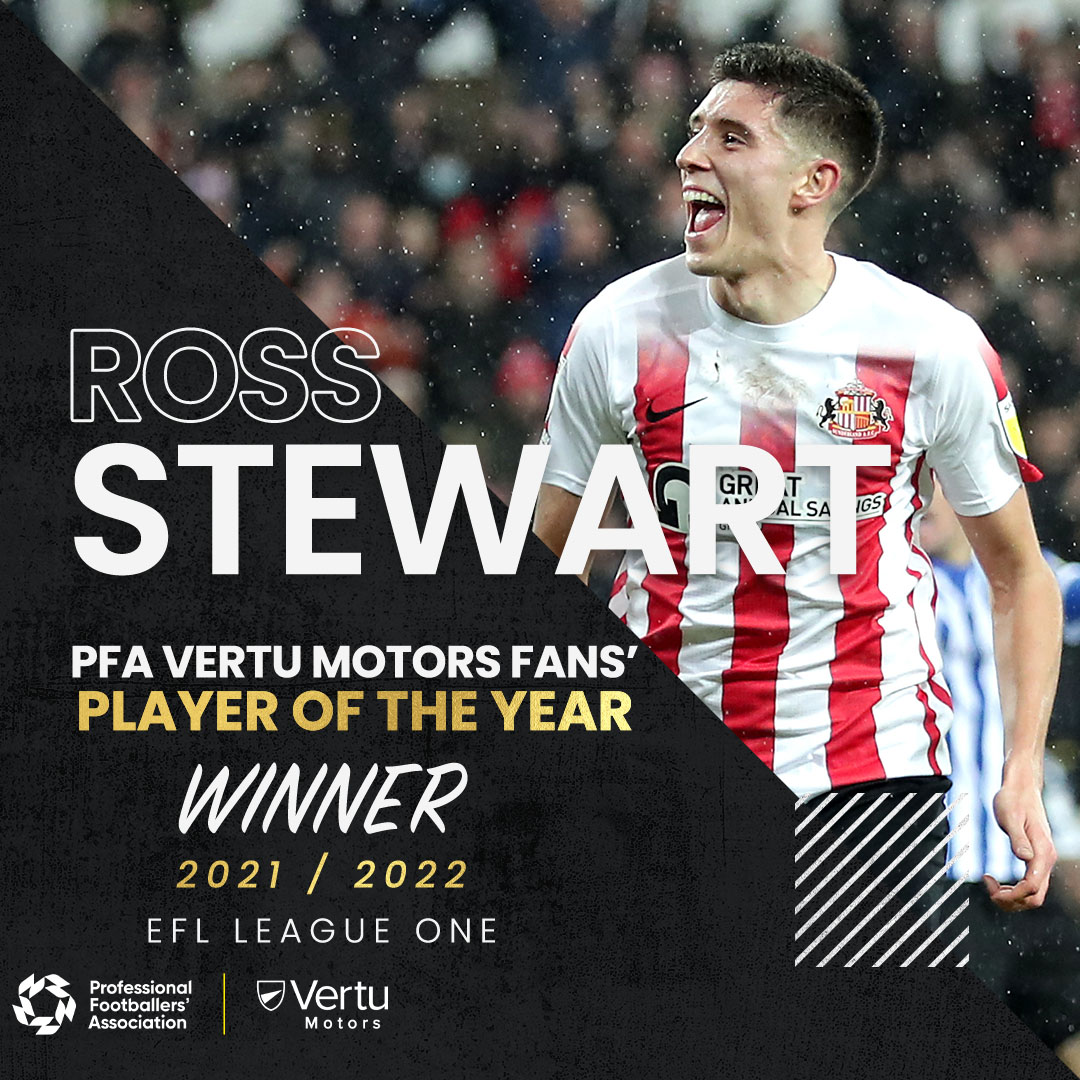 SunderlandAFC's tweet photo. Ross Stewart has won the @PFA @VertuMotors Fans’ Player of the Year award! 

Congratulations, Ross! 🏆