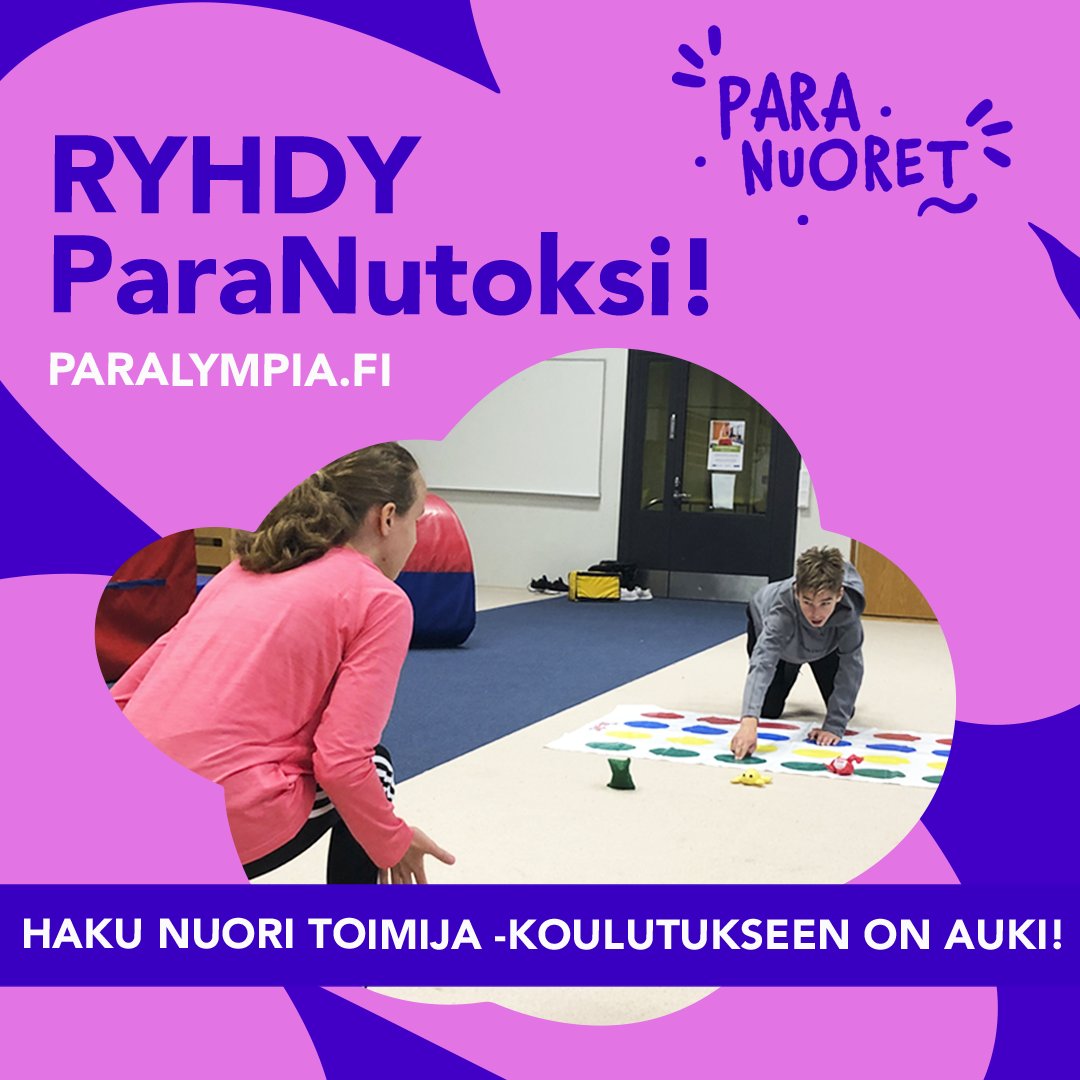 FinnParalympic's tweet photo. 👋 Hei nuori, kiinnostaisiko toimia ohjaajana, toimitsijana, valmentajana tai vaikka huoltajana paraurheilun parissa?

🤗 Haku kauden 2022–2023 Nuori toimija -koulutukseen on auki, lue lisää ja tule opiskelemaan ParaNutoksi! 

👉 https://t.co/qJv0qNNfAJ

#paraurheilu #paranuoret https://t.co/7CJ160RJhv