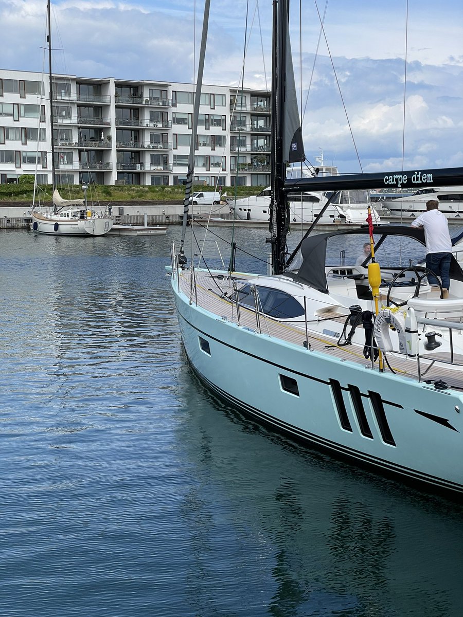 SamRFortescue's tweet photo. I’m climbing aboard the new #Oyster495 in #Copenhagen, where we’ll set sail for a 24-hour test #sail to Kiel. Looking forward to some cruising in luxury! @Oyster_Yachts https://t.co/KbNWqvQYBd