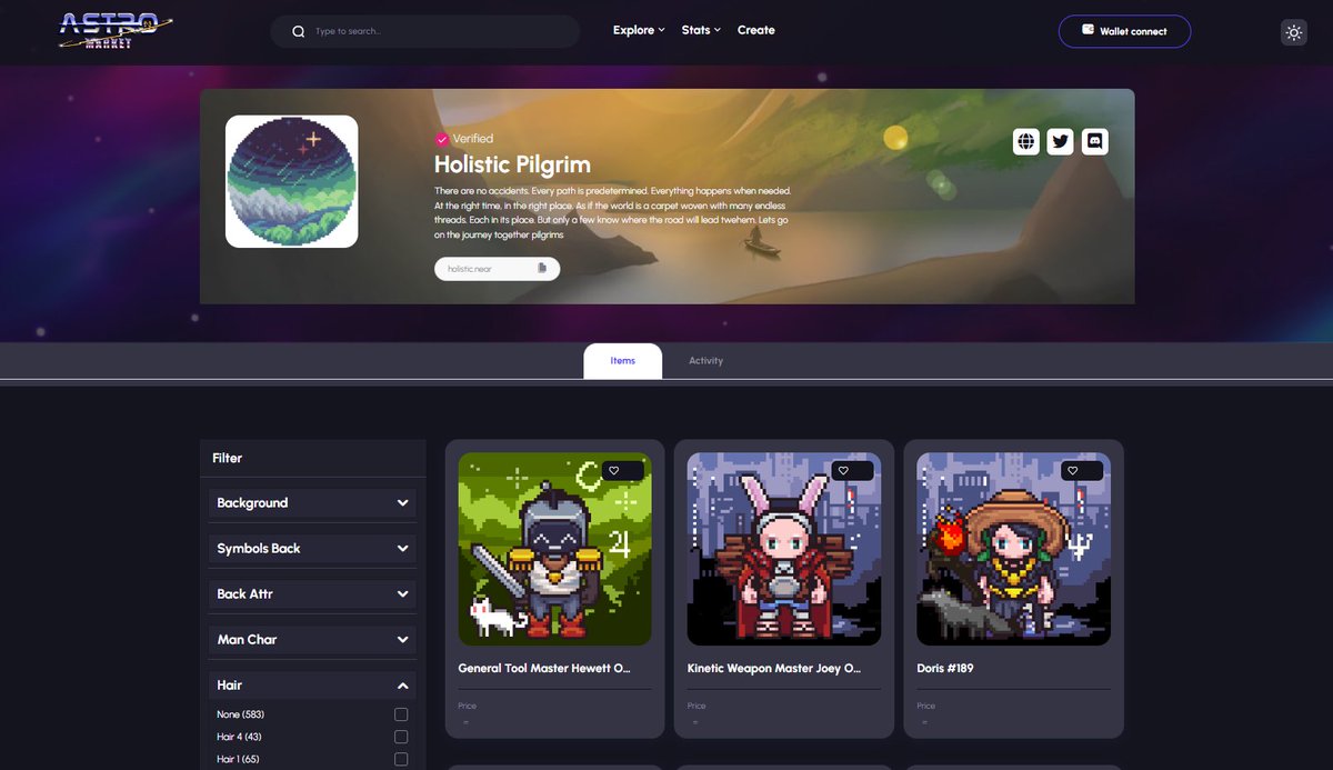 All NFT collections launched through @AstroGenNEAR Launchpad will have seamless integration with AstroMarket.

AstroGen collection owners will be able to access their NFT collection's profile page, and amend information as needed 🍌