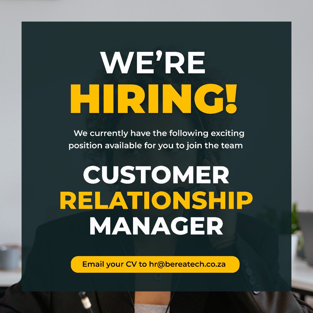 Berea_Tech's tweet image. We are hiring in Durban
1. Payroll Officer
2. Recruitment Officer
3. Service Manager
4. Customer Relationship Manager

Kindly use the position as the subject line &amp;amp; email your full cv to the address below. Successful candidates will be contacted.
Good luck! 

 hr@bereatech.co.za