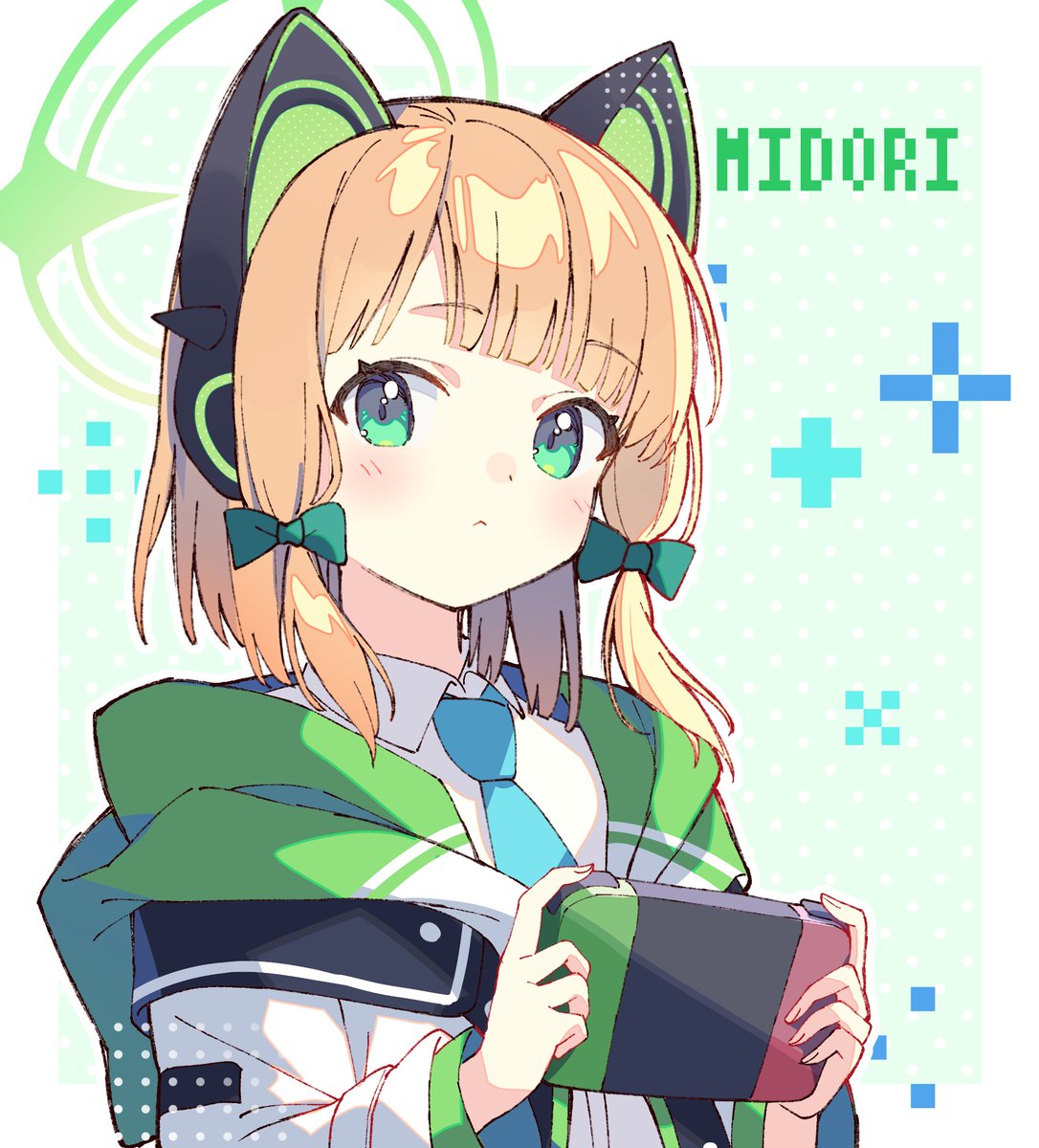 midori (blue archive) 1girl solo green eyes animal ear headphones animal ears halo headphones  illustration images