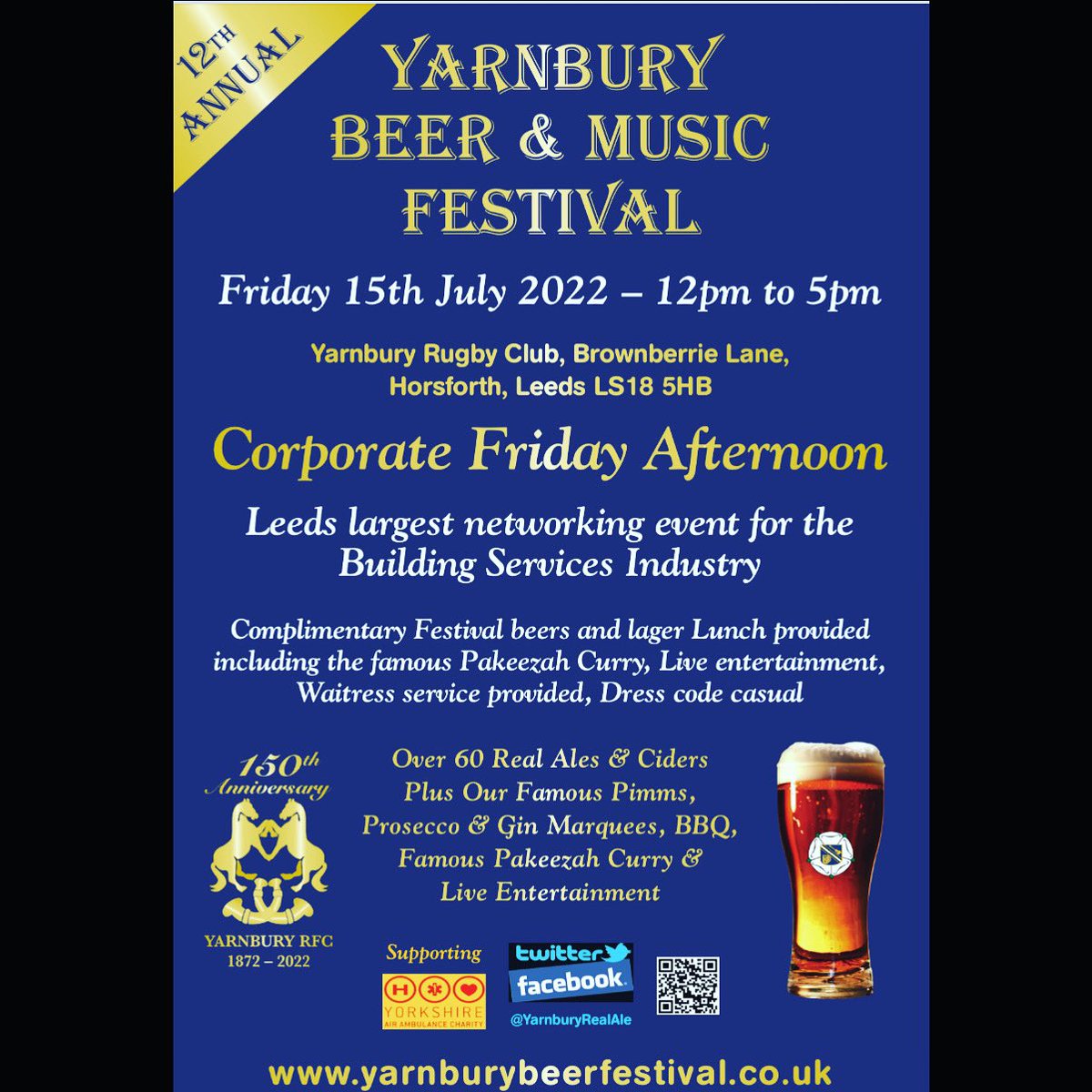 YarnburyRFC's tweet photo. 🔵⚪️⚫️🍺There is still plenty of time to book onto our corporate Friday for the beer festival! A great opportunity to network and enjoy the great selection of beers! For any further information please get in touch https://t.co/kjl374uLjQ