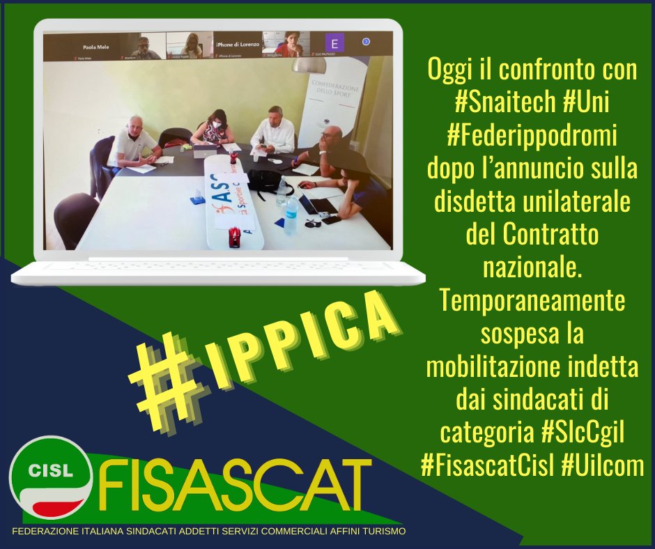 FisascatCisl75's tweet photo. #Ippica In corso il previsto confronto con #Snaitech #Uni #Federippodromi dopo l’annuncio sulla disdetta unilaterale del Contratto nazionale. Temporaneamente sospesa la mobilitazione indetta dai sindacati di categoria #SlcCgil #FisascatCisl #Uilcom https://t.co/TJVQjg6epJ