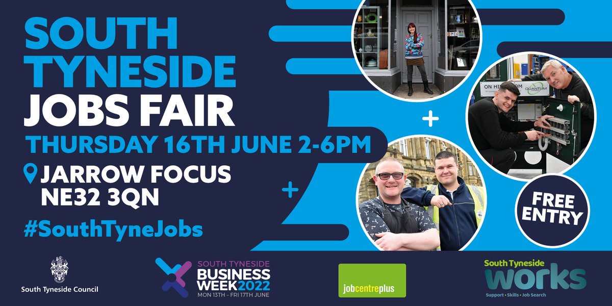 STyneWorks's tweet photo. If you're looking for work or fancy a change of career, the South Tyneside Jobs Fair gives you an opportunity to meet a variety of local employers hiring now.
No need to book in advance, just turn up at Jarrow Focus between 2-6pm on the 16th June.
#STBusinessWeek https://t.co/V6sgyo2G7I