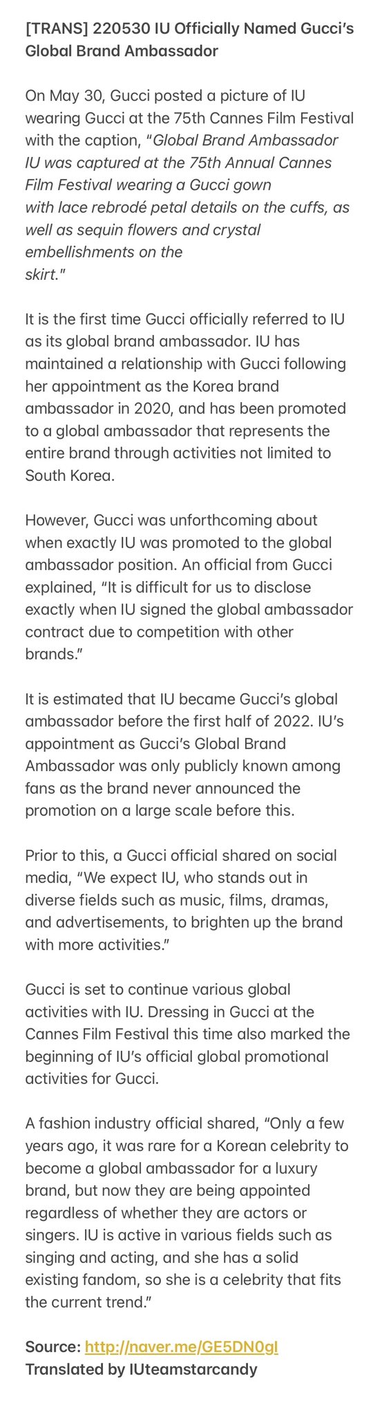 IU named as Gucci's official brand ambassador