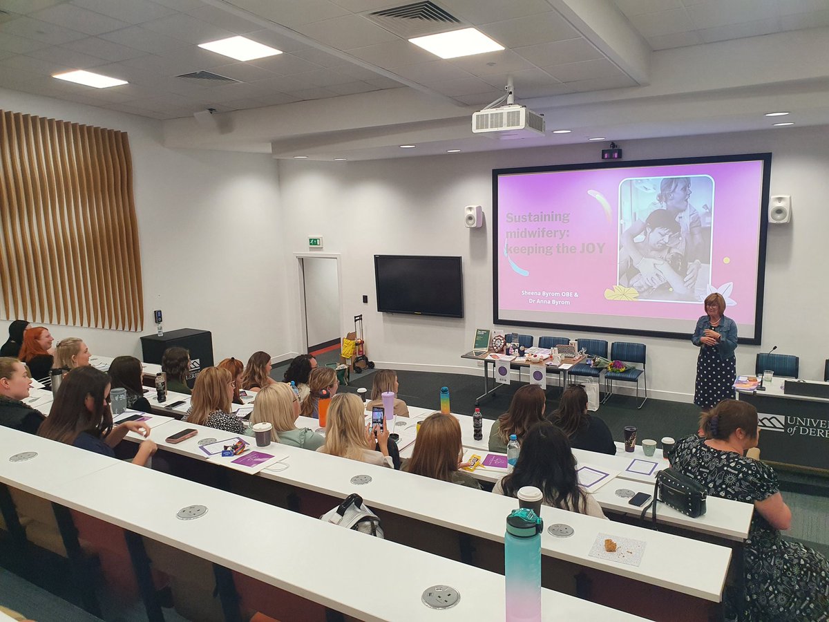 UoDMidwiferySoc's tweet photo. What a privilege to have @sheena_byrom @DerbyUni to talk to our students. Looking forward to Sheena's talk..sustaining midwifery, keeping the joy. #derbySTMW #MidSoc https://t.co/ko6RAtxLOB