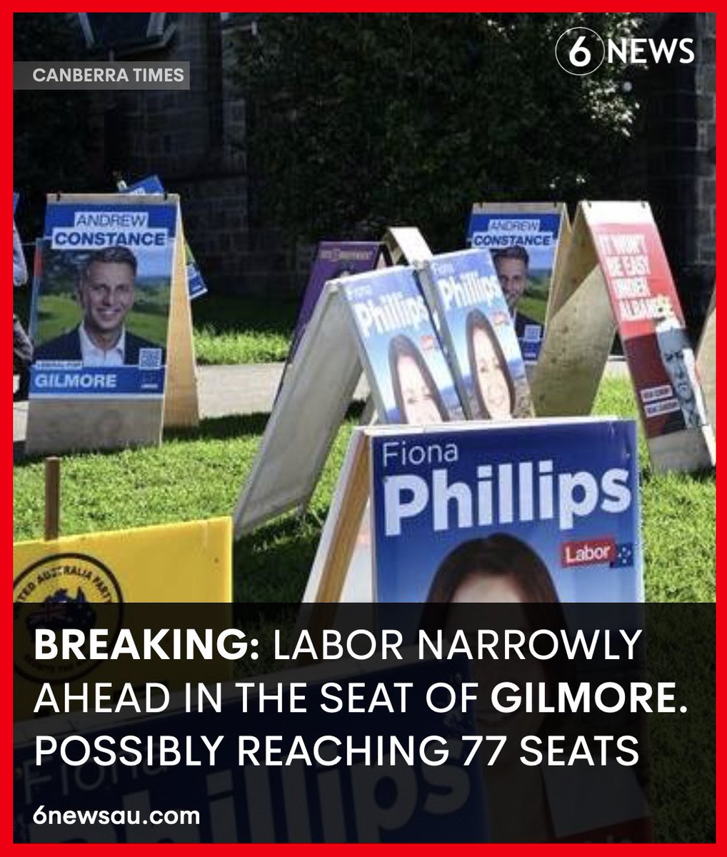 #BREAKING: 🔴 Labor is ahead in the seat of Gilmore (NSW) which could be their 77th seat. #auspol #AusVotes22 @6NewsAU