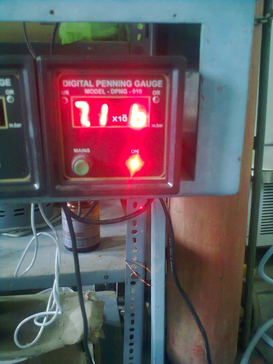 DrDhal_'s tweet photo. A vacuum chamber set up with low pressure of 7E-6 mbar with diffusion pump. Success is not of a single day journey. It takes time. Wait for it. #HighVacuum
#DiffusionPump
#VacuumChamber #PenningGauge #RotaryPump https://t.co/7jktgV6hQT
