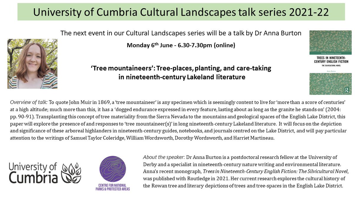 The next event in our Cultural Landscapes series will be a talk on by @drannaburton. This free online talk will take place at 6.30pm on Mon 6 June. Details of the talk and speaker are given below. No registration needed - join here tinyurl.com/2p8vudad @CNPPA_UoC