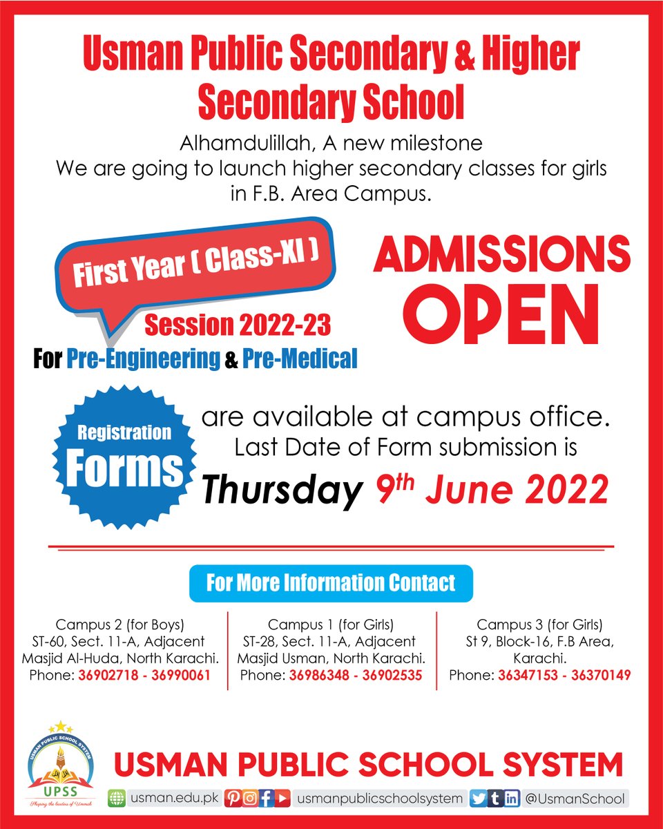 UsmanSchool's tweet photo. #PreEngineering #Preedial #First_Year #collegeadmission #admission #education #admissions #collegeadmissions #career #admissionopen #UPSS #Usmanians #NewCollege https://t.co/lqGrPgv5Yf