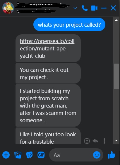 BatunosOfficial's tweet photo. got a random guy over here telling me 
he's THE creator of @RealMutantApeYC  🤣🤣

''find trustable persons'' he said - 
yeah, my ASS is trustable 🤬🚨🔥

#scammer #scam #MutantApeYachtClub #nevertrust #shittyhuman #internetballs #fuckthisshit #NFT https://t.co/euNkP9kb0U
