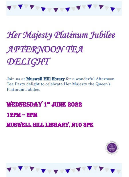 Come for a cup of tea to celebrate Her Majesty Platinum Jubilee! Join us at #MuswellHill Library for a wonderful afternoon tea to celebrate the Queen's Jubilee this Wednesday 1st June at 12.00 PM - Free event all welcome! 😊👑🍰☕️

<a href="/haringeycouncil/">Haringey Council</a> <a href="/haringeylibrary/">Haringey Libraries</a>