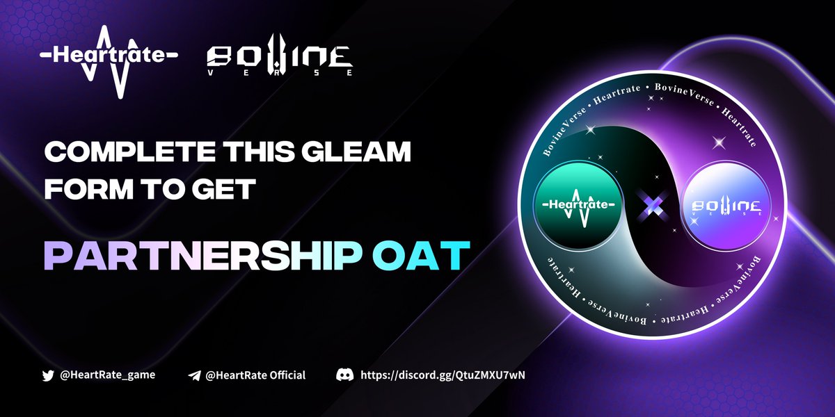 Heartrate X BovineVerse Partnership OAT is LIVE🔥

🎁Partnership OAT
🎁30 x Beta Bovine Hero WL

To enter:
1. Follow <a href="/BovineVerse/">BovineVerse Official</a> &amp; @HeartRate_game 
2. Complete all tasks in the gleam
🔗galaxy.eco/heartrate/camp…

#Airdrops #Giveaway #NFTGiveaway