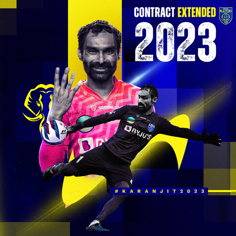KeralaBlasters's tweet photo. One more year! ☺️

@tuhikaran with his bags of experience has signed on till 2️⃣0️⃣2️⃣3️⃣ 🤝🏼

#Karanjit2023 #YennumYellow #KBFC #കേരളബ്ലാസ്റ്റേഴ്സ്