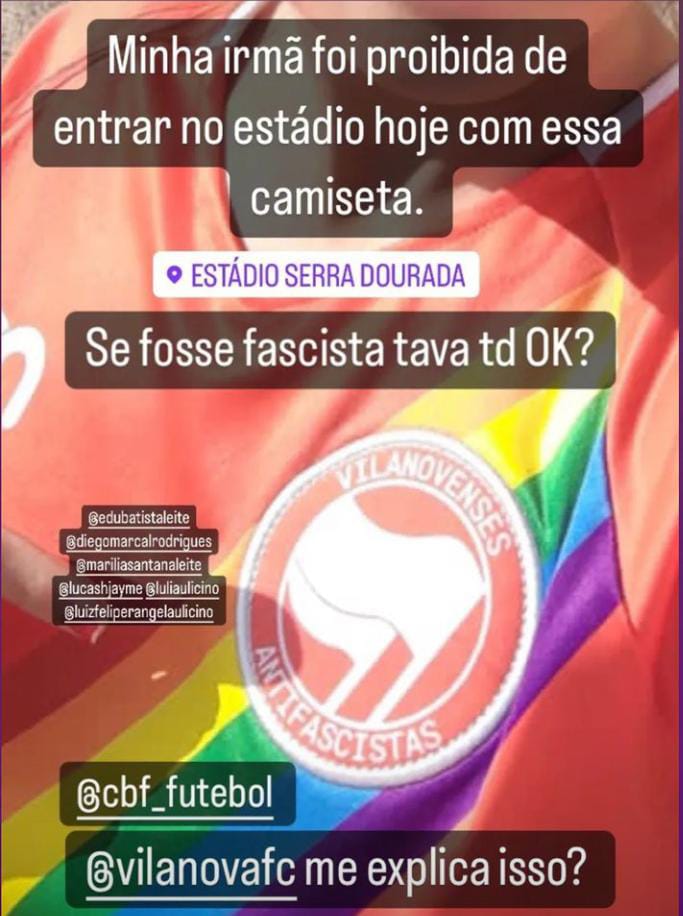 luisffs's tweet photo. Em 2020 já haviam proibido a faixa dos Esmeraldinos Antifas na Serrinha, agora isso? Qual a justificativa? Coibir uma manifestação INDIVIDUAL e SILENCIOSA? E ñ venham com papo de ñ qrer manifestação política em estádio. @pmgoias @VilaNovaFC @goiasoficial @ACGOficial @fgf_futebol https://t.co/ST1MT6Y9Hq
