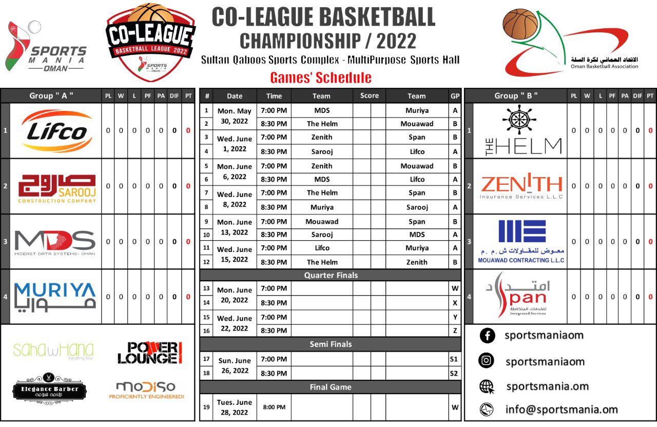 Oman Basketball on Twitter: "Games’ Schedule #CO_League Basketball