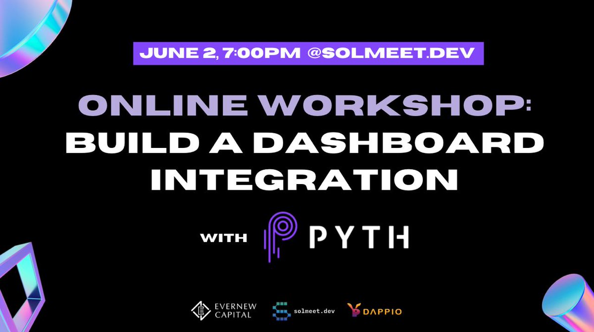 Live-code with Thomaz, the site reliability engineer at <a href="/PythNetwork/">Pyth Network 🔮</a> 

💡We'll learn how to:
- Build a dashboard integration with Pyth
- Consume price data
- Confidence intervals, symbol statuses, and other metrics.
- Safe engineering standards for DeFi

forms.gle/nAhYfUxrCTk2F9…