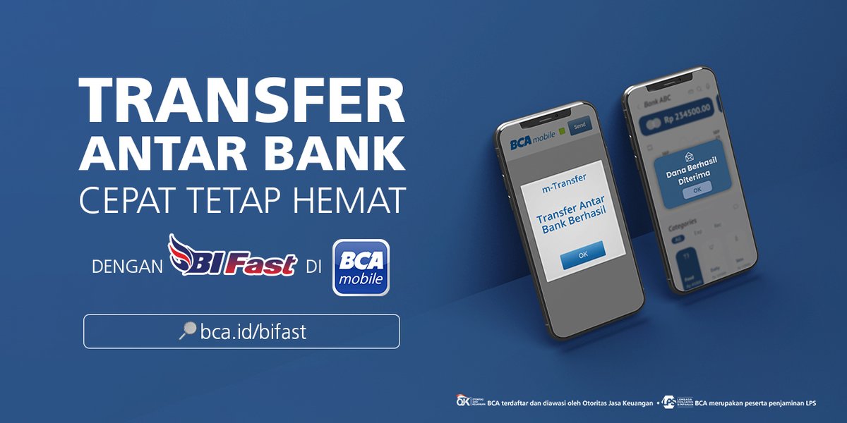 BankBCA's tweet photo. Sekarang sudah bisa Transfer Antar Bank Domestik via BI FAST di BCA mobile! Dengan BI FAST, transfer antar bank bisa dilakukan secara realtime, dengan biaya admin rendah.

Cek caranya dan info lengkap BCA mobile, di: https://t.co/G79HpFF3sj https://t.co/KkGTNYfHLB