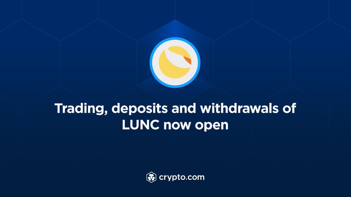 cryptocom's tweet image. LUNA ➡️LUNC migration is now complete ✅
 
Trading, deposits, and withdrawals for Luna Classic $LUNC have resumed in the Crypto.com App and Exchange
 
❗ You can now deposit and withdraw $LUNC via the Terra Classic chain
 
More details: crypto.com/product-news/c…
