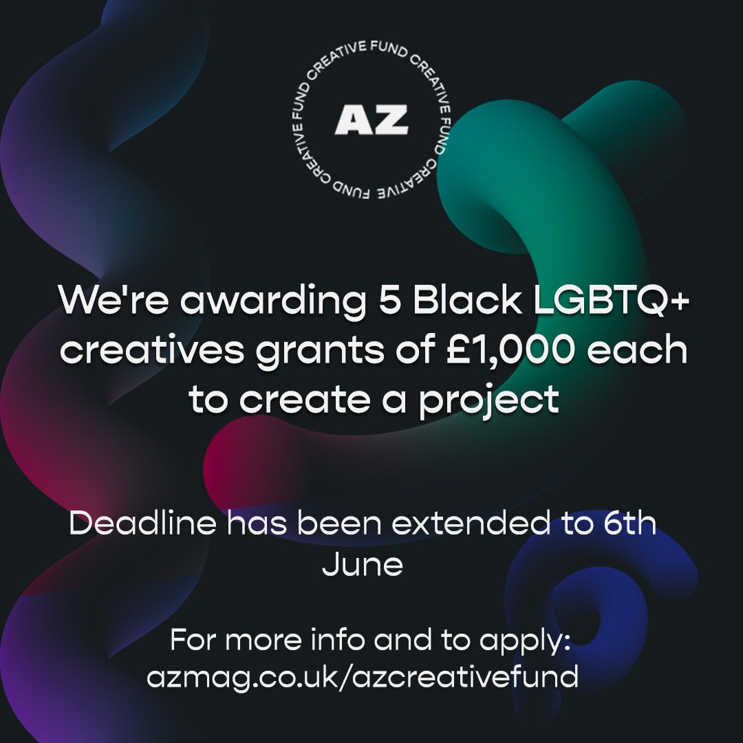 azmaguk's tweet photo. ***DEADLINE EXTENDED***

You now have until Monday 6th June 2022 to apply for our Creative Fund- for more information check the slides and apply via the link below ⬇️

https://t.co/nhC1Xke9pd

#azmaguk #qtibpoc #creativefund #azcreativefund https://t.co/1ueTHuPvI6