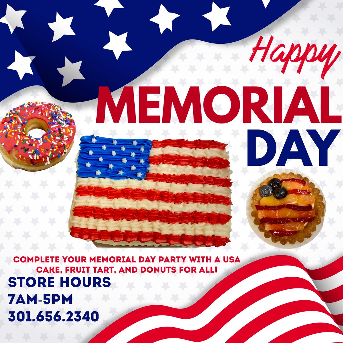 Breads_Ultd's tweet image. Happy Memorial Day! Make sure to stop by to grab some sweet treats and rolls to compliment your cook-out! We will remain open today until 5pm!