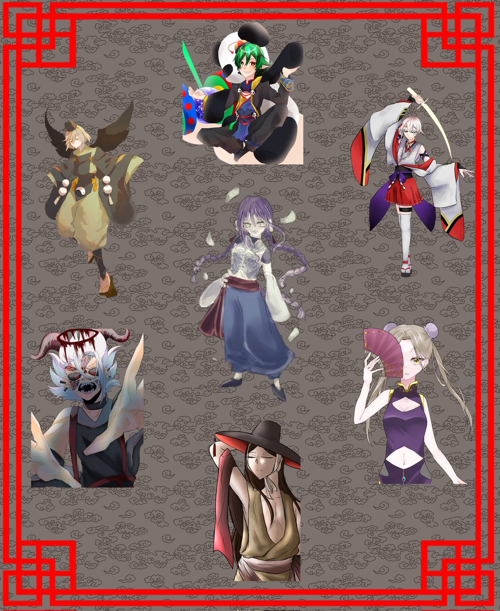 Azazele_J's tweet photo. #死嫁主催第1回誰デザゲーム
お題【和、中華風ファンタジー】

皆様作品が揃いました…。
とても俺得な作品ばかりです…楽しませてもらいました…ありがとうございます

3枚目の解答用紙に誰のデザインか記入頂き、上記タグをつけて投稿お願いします！

期限は6月3日23:59まで！
完答でプレゼントが… https://t.co/wwpnRYWlyM
