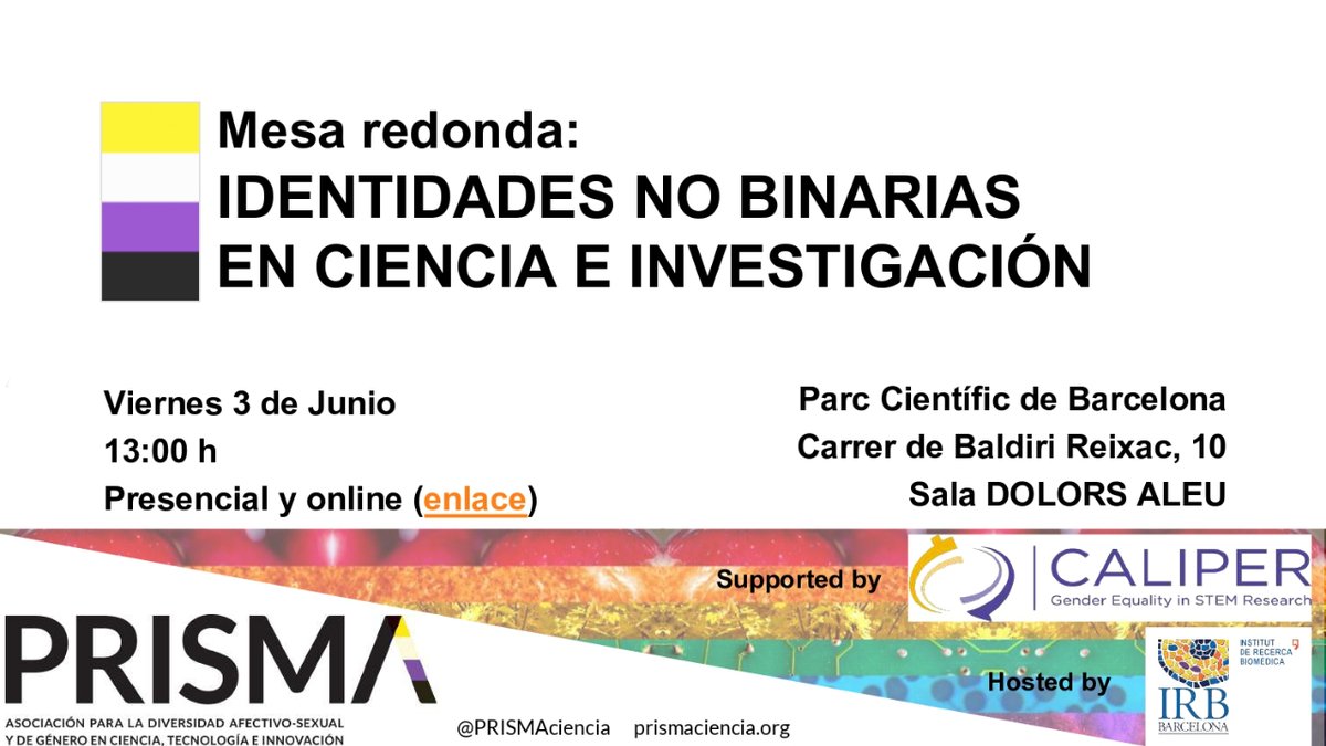 the_prbb's tweet photo. 🏳️‍🌈 Iniciativas como esta visibilizan las distintas realidades que hay dentro de la investigación y la ciencia 🔬🧬

Desde el #PRBB apoyamos este tipo de eventos y os animamos a participar en esta mesa redonda organizada por @PRISMAciencia el próximo viernes

📆 3 junio - ⏰13:00h https://t.co/N7eKpP2Pgb