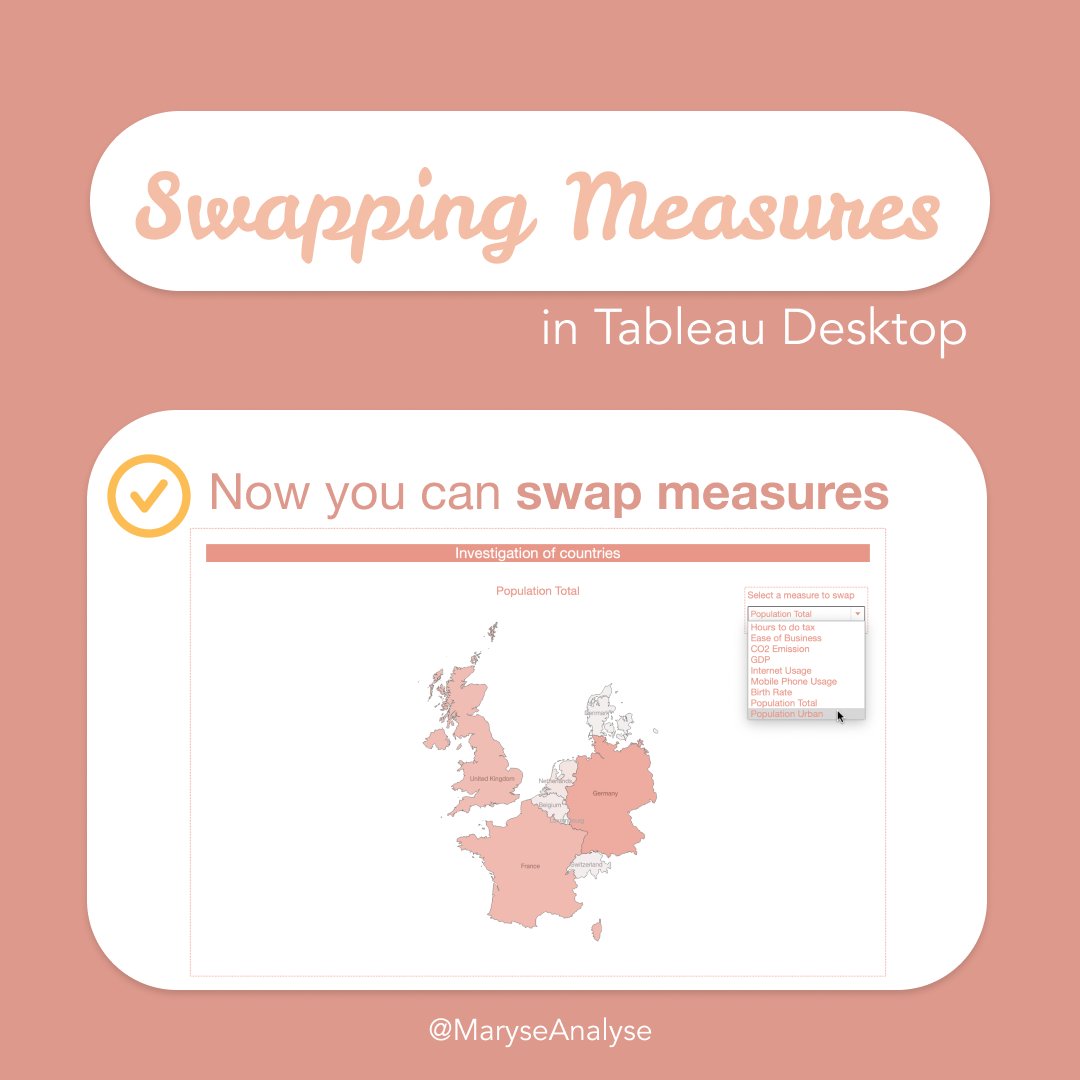 ✨New post online on my instagram with step by step instructions on #swappingmeasures by using a #parameter:
instagram.com/p/CeLnNxosM7s/
How to minimalist the #MentalLoad and maintain #focus <a href="/MaryseAnalyse/">MaryseAnalyse</a> 

Dashboard can be downloaded via my <a href="/tableaupublic/">Tableau Public</a>: public.tableau.com/app/profile/ma…