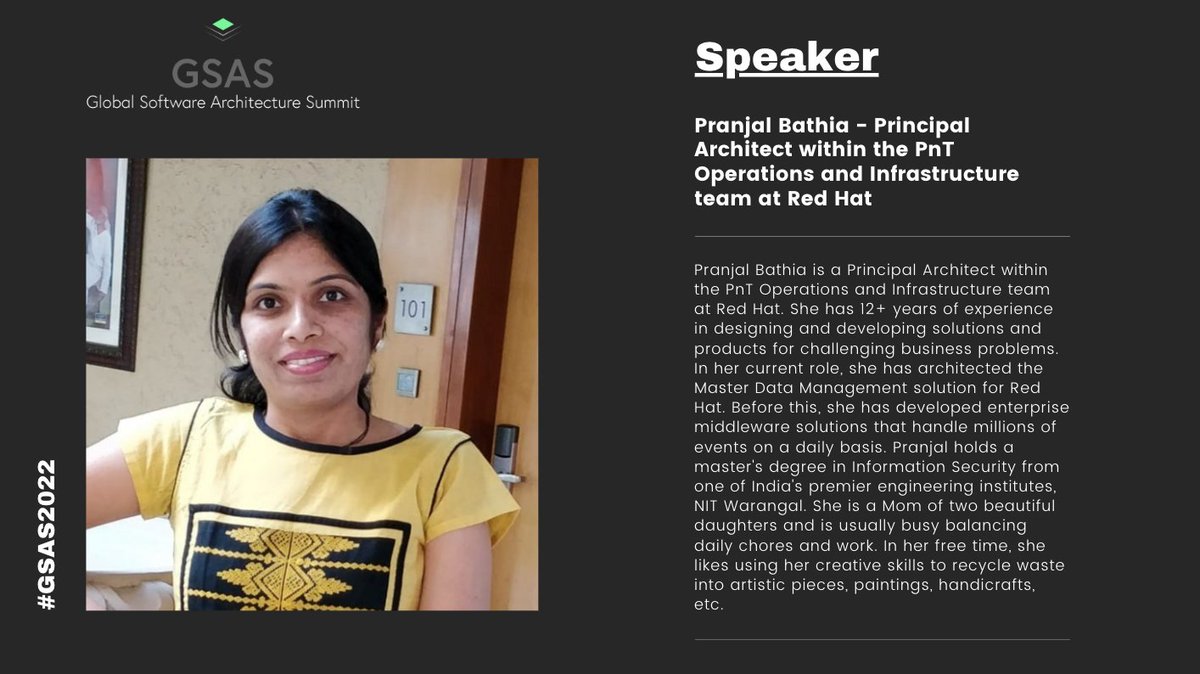 gsas_io's tweet photo. Pranjal Bathia - Principal Architect within the PnT Operations and Infrastructure team at @redhatindia @RedHat will be in #GSAS2022 this October with the talk “Quantitative measures for software Architecture quality evaluation” https://t.co/fjzbsbf7ce https://t.co/JCLT4QhABr