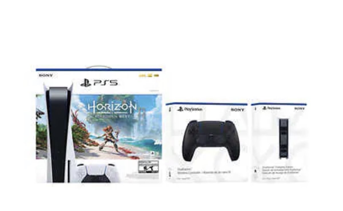 Lbabinz's tweet photo. PlayStation 5 Console Black Controller Bundle with Forbidden Horizon West Digital Download up at Costco https://t.co/MHyht4r35x https://t.co/AALZLgR4c4