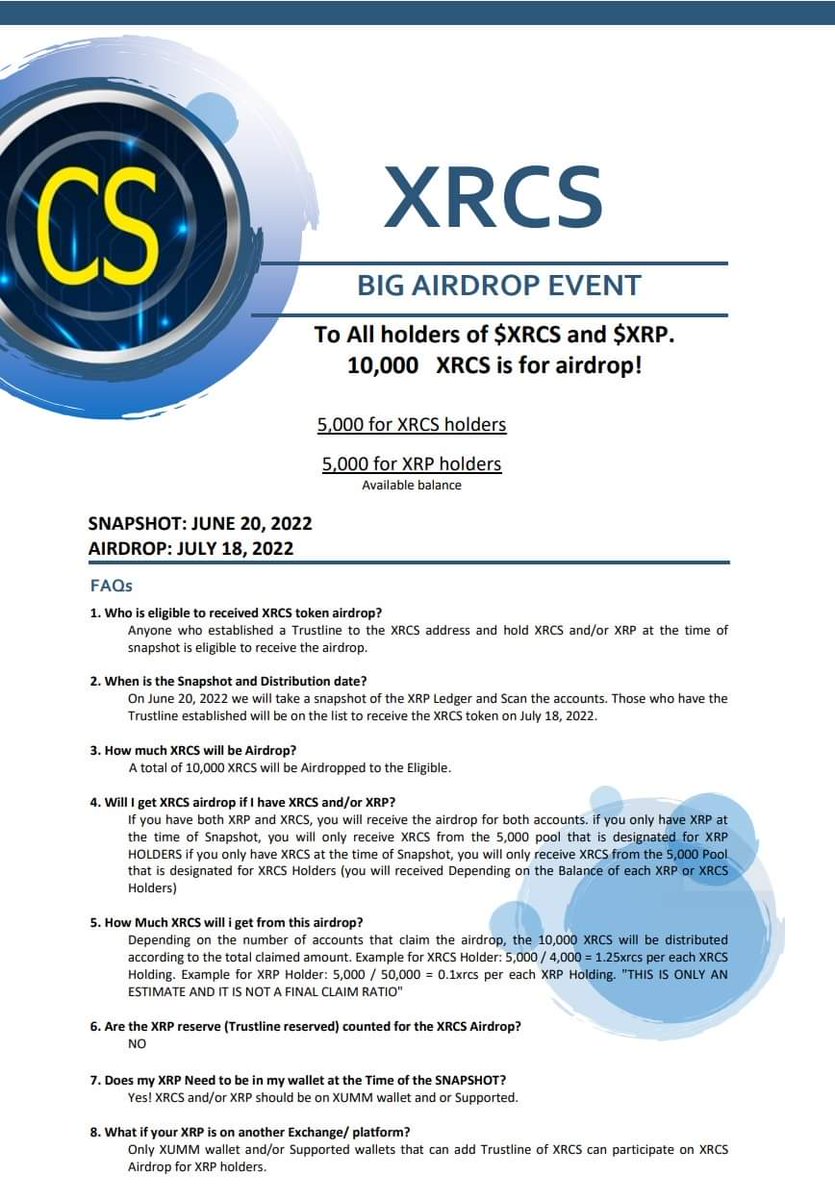 XRCryptoStaking's tweet photo. ‼️BIG AIRDROP EVENT‼️

Airdrop will be for XRCS and/or XRP holders

✅ Set your Trustline (https://t.co/7t9SJ9SU2y)
✅ Follow @XRCryptoStaking 
✅ Like and Retweet
✅ Comment and Tag your friends
✅ Hold $XRCS and/or $XRP

#XRCS #XRP #XRPL #XRPCommunity #XRPArmy #CryptoStaking https://t.co/T493ytMK1T
